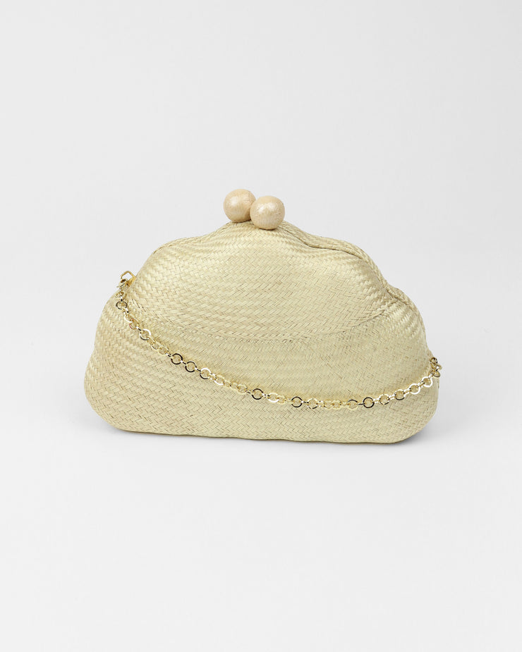 Blaiz Serpui Maya Sand Shell Bun with Lilac Handle Straw Bag