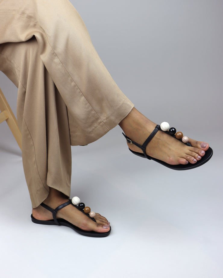 AREZZO | BLAIZ | Black Bobble Sandals Flats Multi Summer Gold Buckle Cream Brown Beige