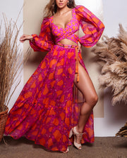 BLAIZ Karla Vivian Pink and Orange Buriti Wrap Long Skirt