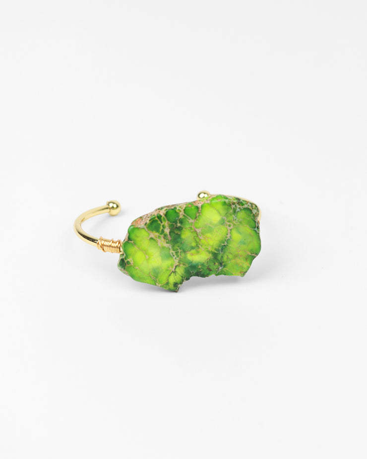 BLAIZ Green Agate Gold Wrap Cuff Bracelet
