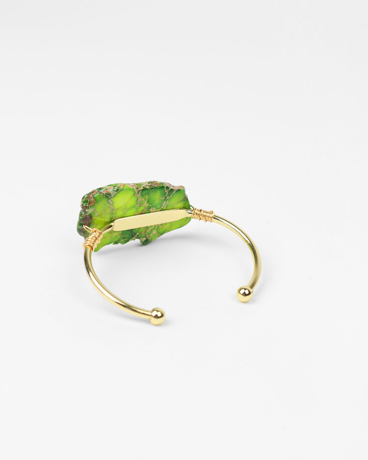 BLAIZ Green Agate Gold Wrap Cuff Bracelet