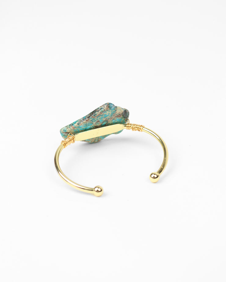 BLAIZ 227 Turquoise Oversized Agate Gold Wrap Cuff Bracelet