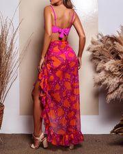 BLAIZ Karla Vivian Pink and Orange Buriti Wrap Ruffle Skirt