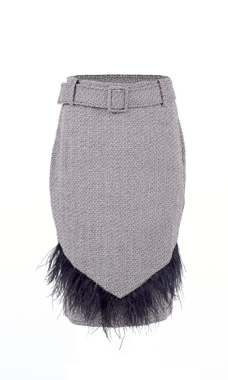 IORANE | BLAIZ | Tweed Feather Trim Skirt