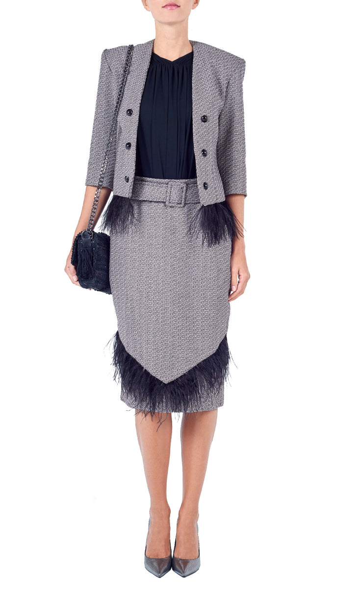 IORANE | BLAIZ | Tweed Feather Trim Skirt