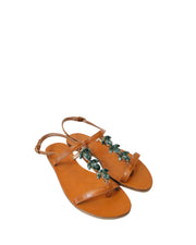 ANAS | BLAIZ | Tan & Jade Embellished Leather Sandals
