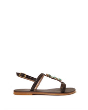ANAS | BLAIZ | Chocolate & Turquoise Embellished Leather Sandals