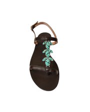 ANAS | BLAIZ | Chocolate & Turquoise Embellished Leather Sandals