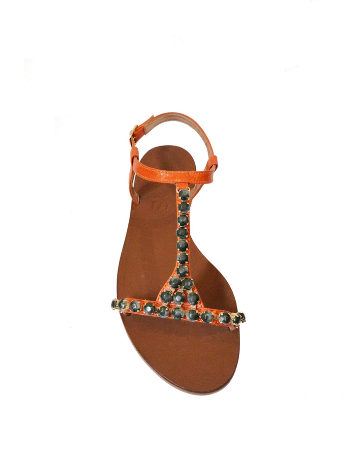 ANAS | BLAIZ | Orange & Jade Embellished Leather Sandals