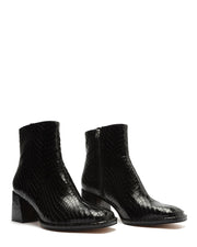 BLAIZ Schutz Arezzo Black Crocodile Print Ankle Boots