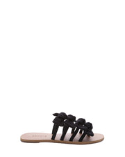 SCHUTZ | BLAIZ | Black Canvas Bow Sandals Flats Slip Ons