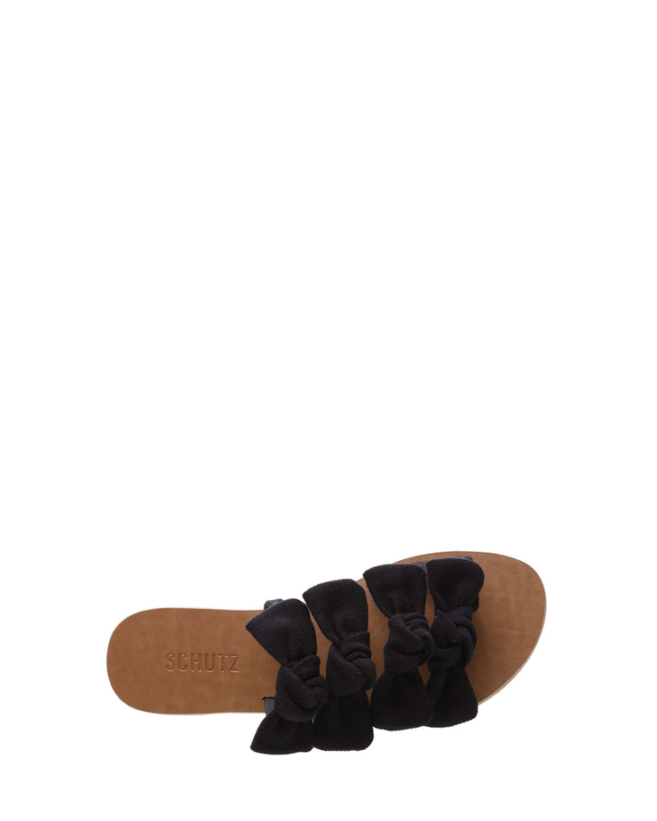 SCHUTZ | BLAIZ | Black Canvas Bow Sandals Flats Slip Ons
