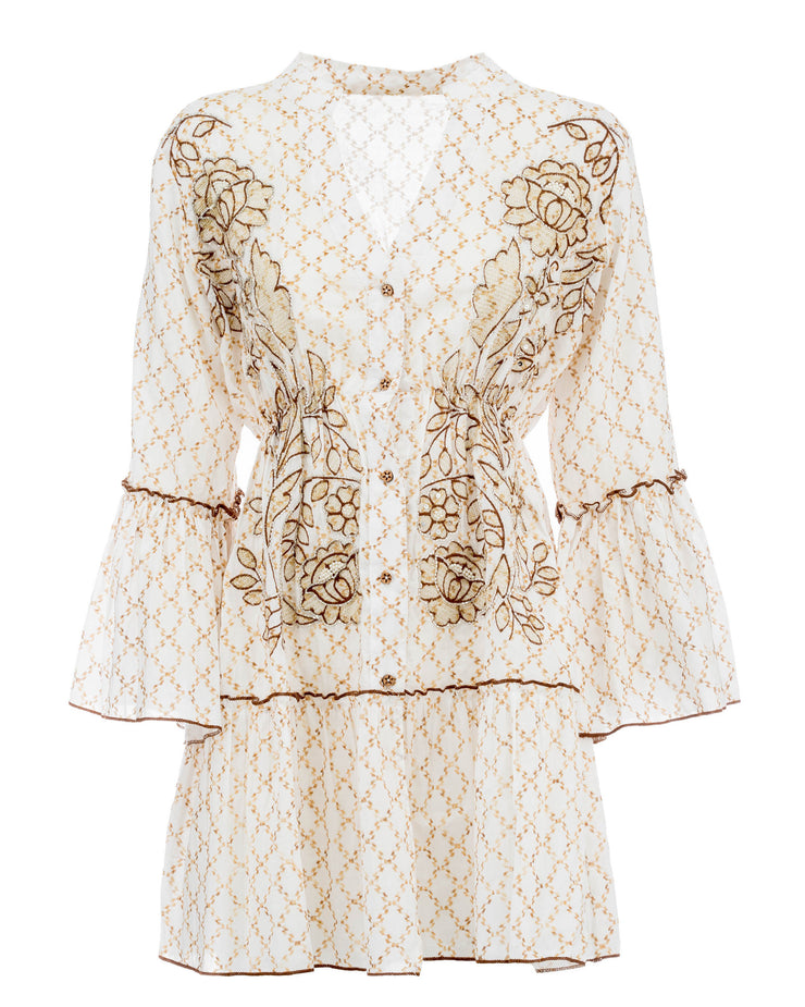 BLAIZ Ivory Embroidered Tiered Mini Dress