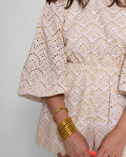BLAIZ Sundress Laurene White and Gold Eyelet Playsuit