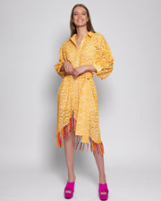BLAIZ Sundress Florine Yellow Embellished Eyelet Midi Dress