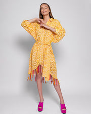 BLAIZ Sundress Florine Yellow Embellished Eyelet Midi Dress
