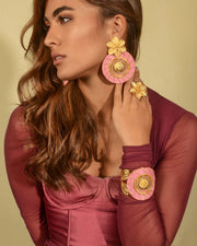 Blaiz Ana Carolina Valencia Pink and Gold Iraca Tropicalia Garden Maxi Earrings
