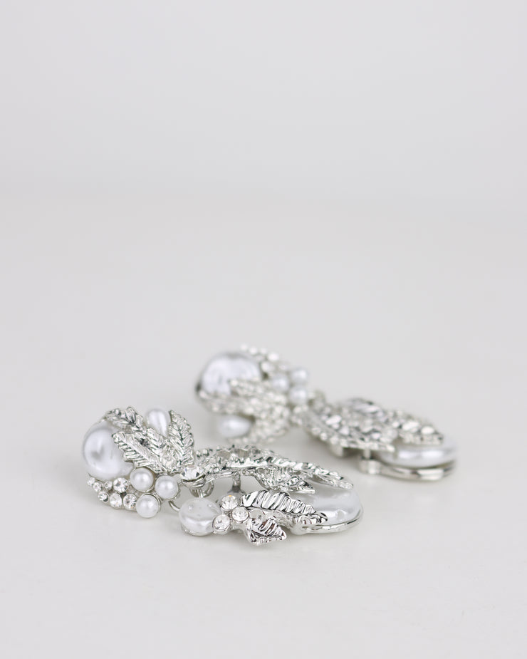 Blaiz 227 Silver Leaf & Pearl Ornate Earrings