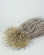 BLAIZ | 227 | Beige Cable Knit Pom Pom Hat