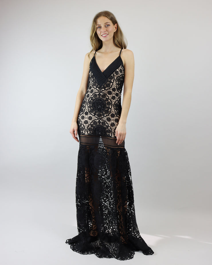 LN Brand Black Lace Fishtail Full Length Dress