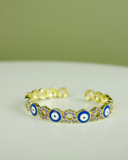 Blaiz 227 Navy Blue Evil Eye Lilac Gem Gold Cuff Bracelet