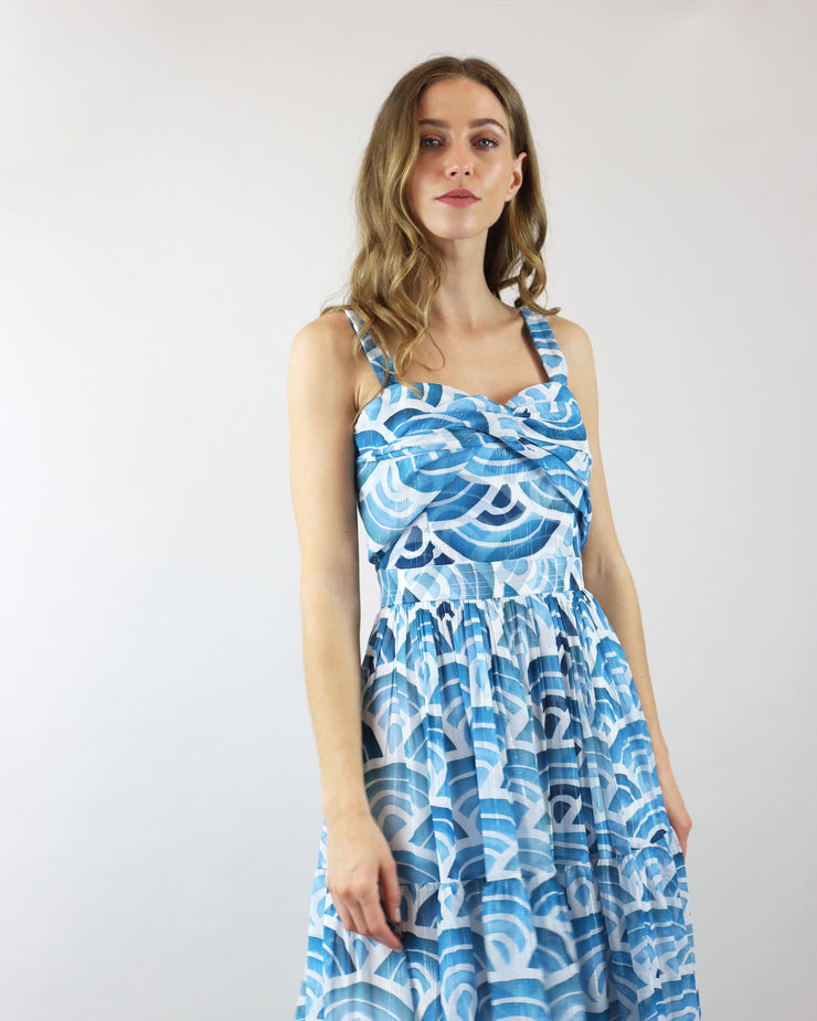 Blue Abstract Print Summer Dress
