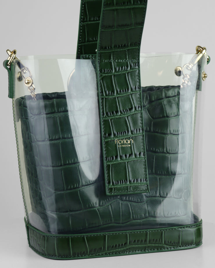 Blaiz Florian Clear and Green Croc Bucket Bag