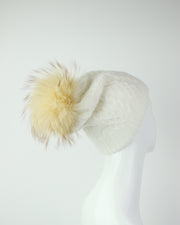 227 | BLAIZ | White Pom Pom Cable Knit Winter Hat