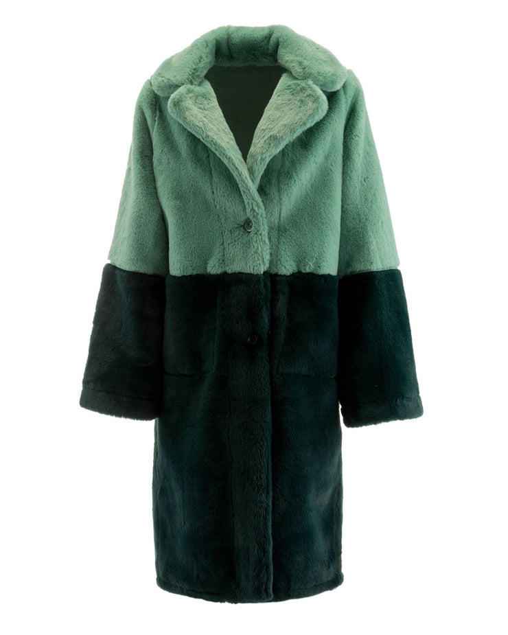 Green Colourblock Faux Suede Fur Reversible Coat