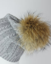 BLAIZ | 227 | Grey Plaited Knit Pom Pom Hat