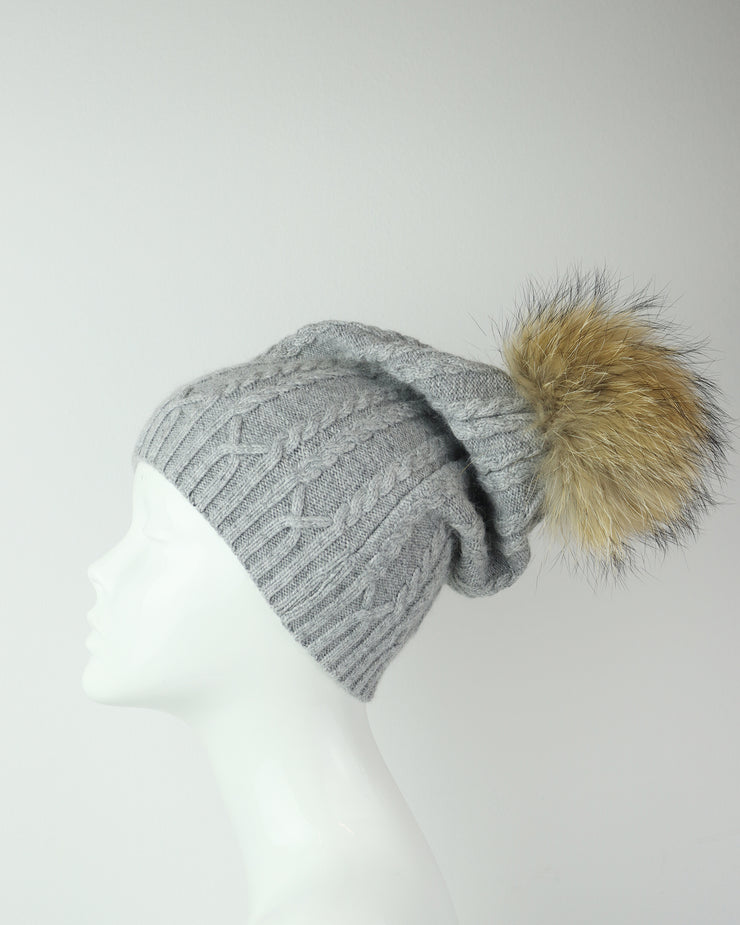 BLAIZ | 227 | Grey Plaited Knit Pom Pom Hat