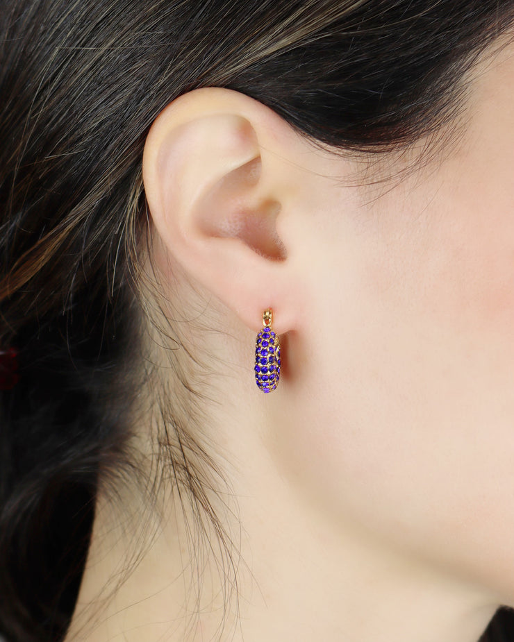 Lara Blue Mini Gold Tone Crystal Hoop Earrings