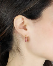 227 Pink Mini Gold Crystal Hoop Earrings