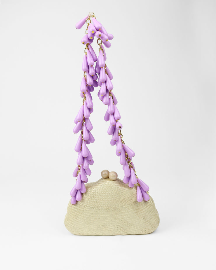 Blaiz Serpui Maya Sand Shell Bun with Lilac Handle Straw Bag