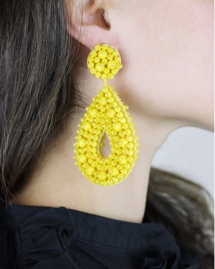 Lemon Yellow Beaded Clip-On Earrings™