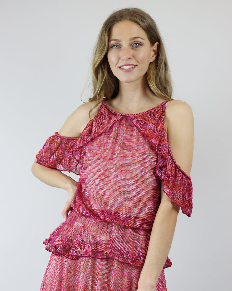 BLAIZ | Cecilia Prado Raspberry Ruffled Cold Shoulder Dress