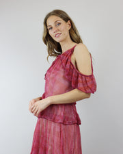 BLAIZ | Cecilia Prado Raspberry Ruffled Cold Shoulder Dress