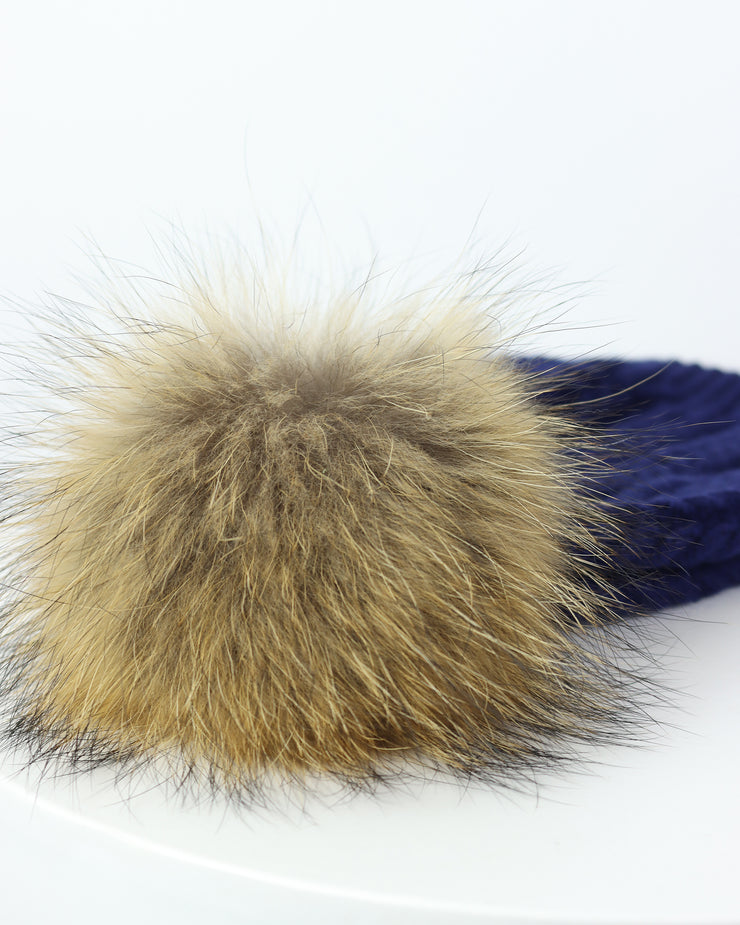 227 | BLAIZ | Navy Pom Pom Cable Knit Winter Hat
