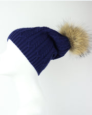 227 | BLAIZ | Navy Pom Pom Cable Knit Winter Hat