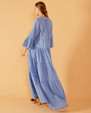 Blaiz Nema Marie Blue V-Neck Tiered Maxi Dress