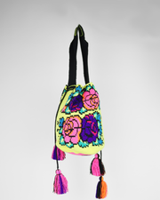 Flora Neon Flower Woven Bucket Bag