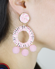 227 | BLAIZ | Candy Pink Striped Bobble Earrings