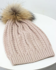 BLAIZ | BLAIZ | Dusty Pink Plaited Knit Pom Pom Hat