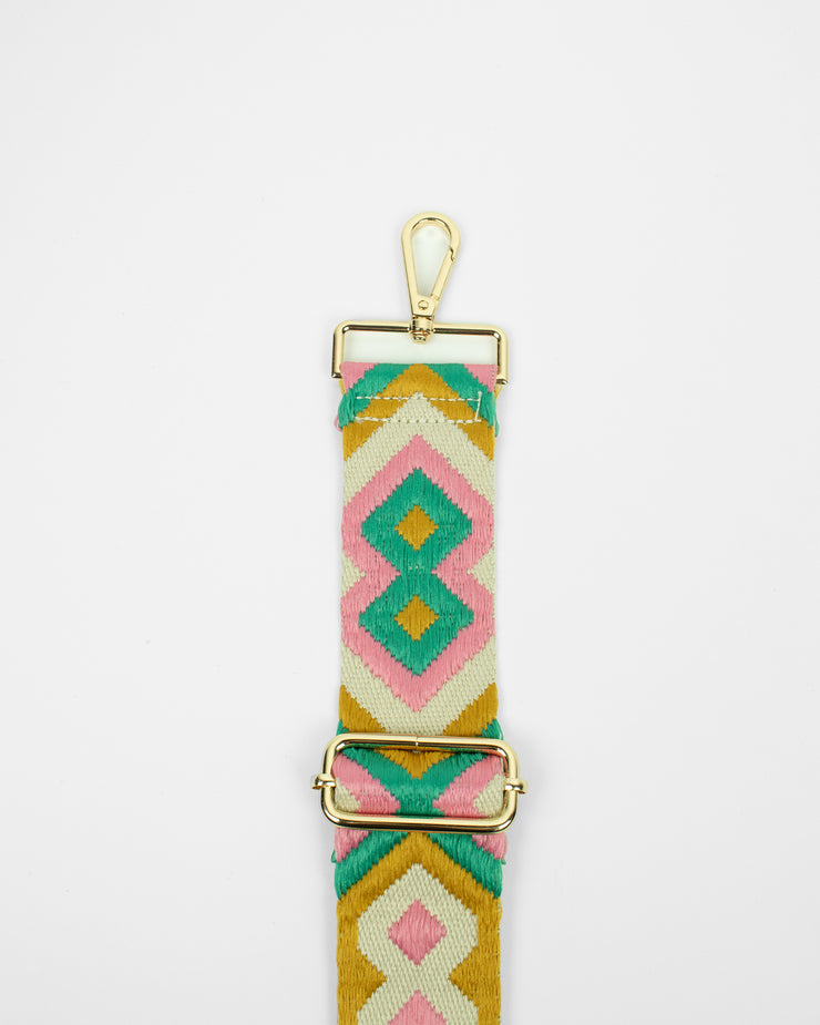 BLAIZ Hot Pink, Tan, Turquoise and Beige Aztec Print Bag Strap