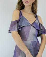 BLAIZ | Cecilia Prado Purple Disco Ruffle Off Shoulder Dress