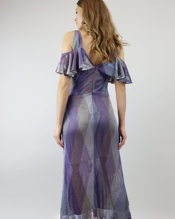 BLAIZ | Cecilia Prado Purple Disco Ruffle Off Shoulder Dress