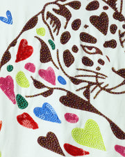 Arara Cheetah In Love Rainbow Embellished White T-shirt