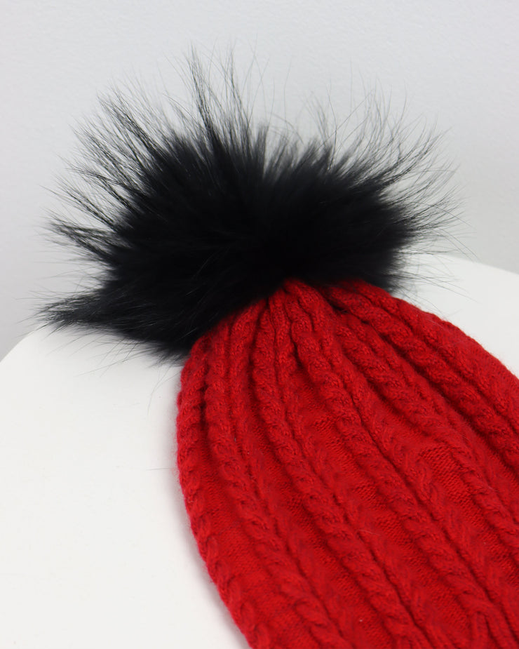 227 | BLAIZ | Red Plaited Knit Pom Pom Hat