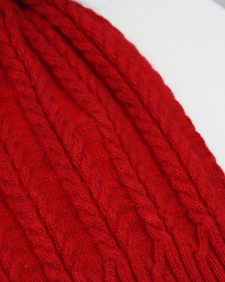 227 | BLAIZ | Red Plaited Knit Pom Pom Hat