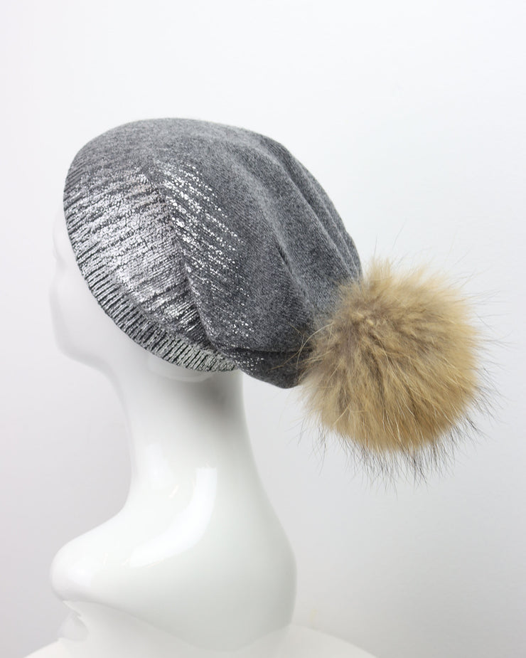 227 | BLAIZ | Grey, Silver & Beige Pom Pom Hat